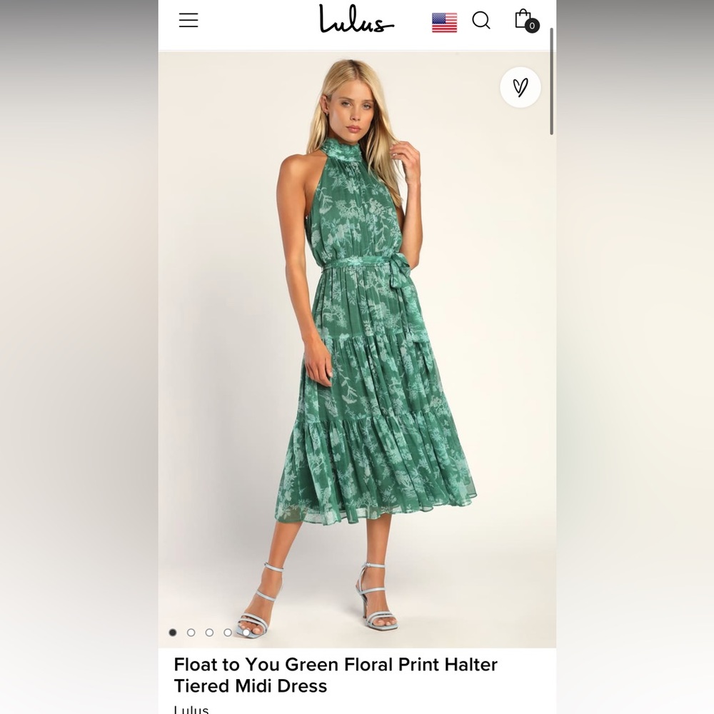 F loat to You Green Floral Print Halter Tiered Midi Dress